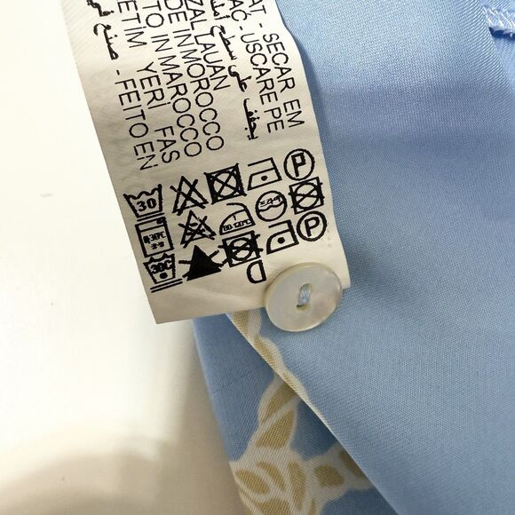 ZARA Blue Rope Print Satin Button Up Shirt XXL Long Sleeve Blouse Top - Picture 8 of 10